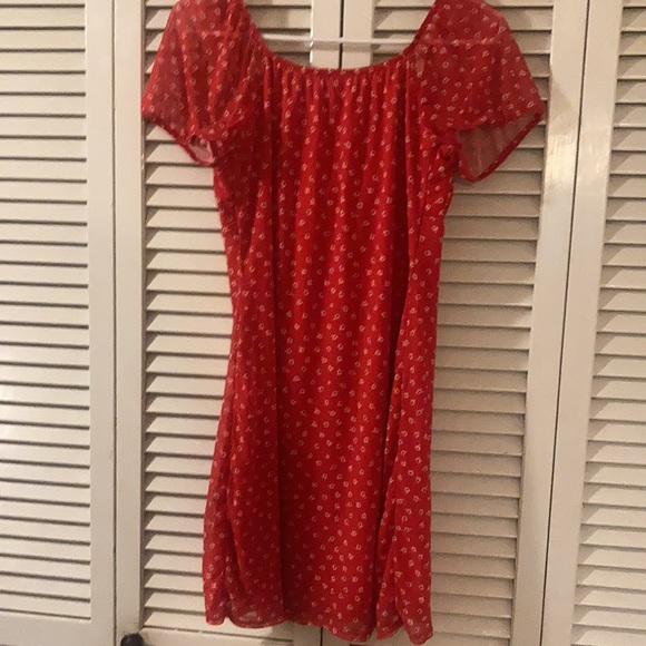 Little Red Mini Dress with Puffy Sleeves - Picture 4 of 4